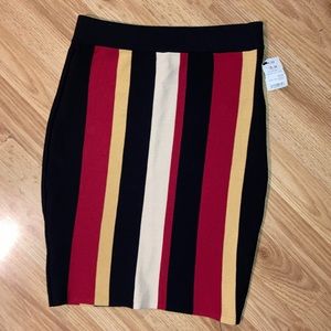 NWT Akira Bodycon Vertical Stripe Skirt Black Red Mustard Medium
